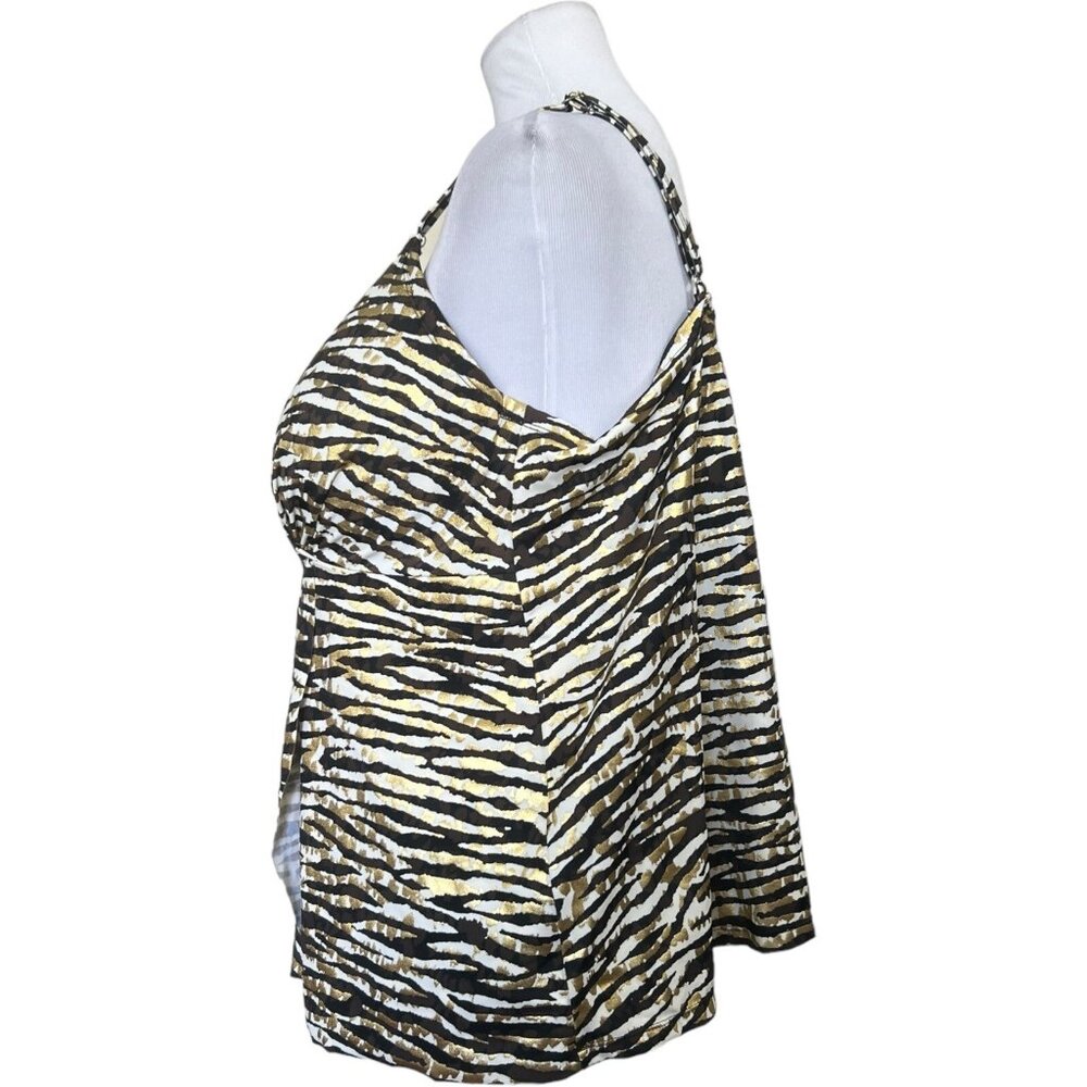 Swimsuits for All Black Gold Metallic Animal Print Tankini Swim TOP ONLY 44C - Picture 3 of 9